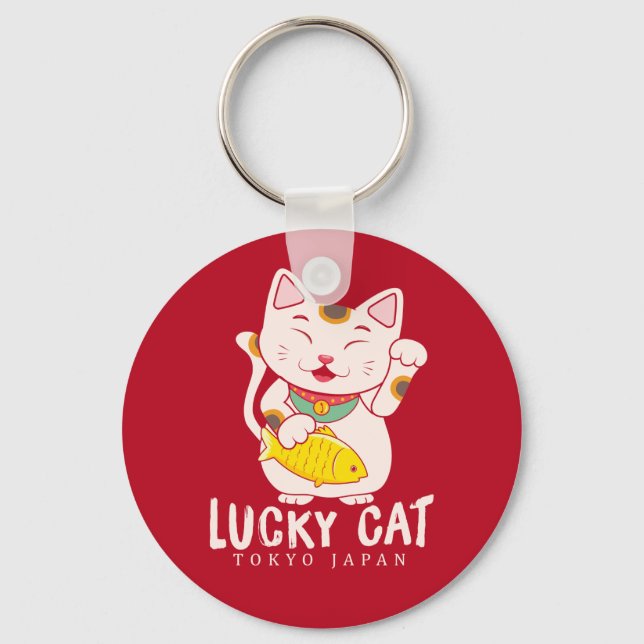 Lycka till Charm Lucky Cat Maneki Neko Nyckelring (Framsida)