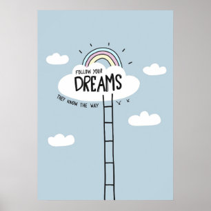 Lycka till, citat Följ din Dream Himlar Poster