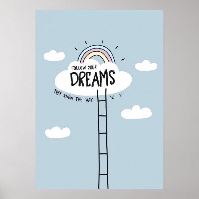 Lycka till, citat Följ din Dream Himlar Poster (Framsidan)