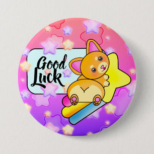 Lycka till Corgi på Cosmic Star Rainbow Knapp