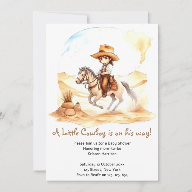 Lycka till: Cowboy Baby Shower Inbjudningar (Framsida)