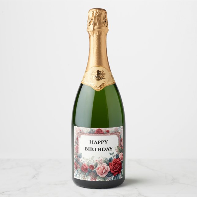 lycka till födelsedagen ros ram champagne flaska e (Framsida)