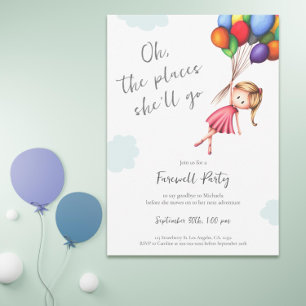 Lycka till Girl med Balloons Farewell Inbjudningar