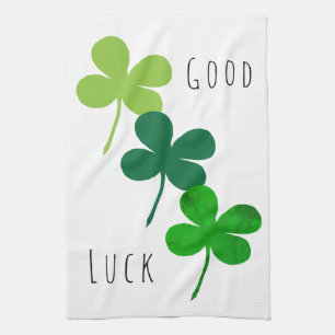Lycka till Grönt Lucky 4 Löv Shamrocks Klöver Kökshandduk