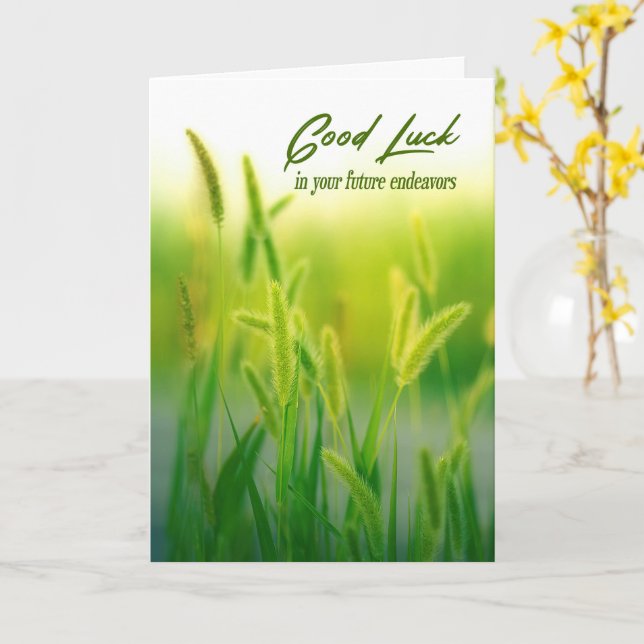 Lycka Till Grönt Sommargräs Kort (Gul blomma)