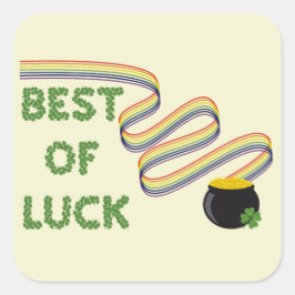 Lycka till hälsning med klöver och regnbåge fyrkantigt klistermärke