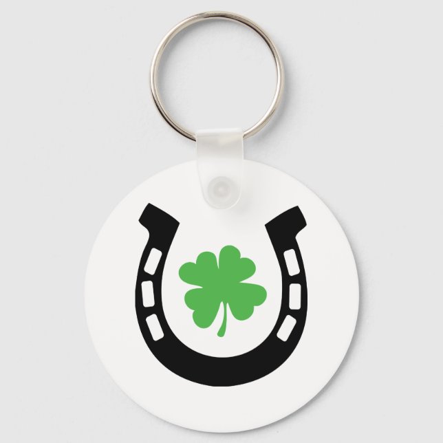 Lycka till Horseshoe Cloverleaf - Shamrock Nyckelring (Framsida)