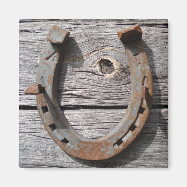 Lycka till Horseshoe on Wooden Fence Magnet (Framsidan)