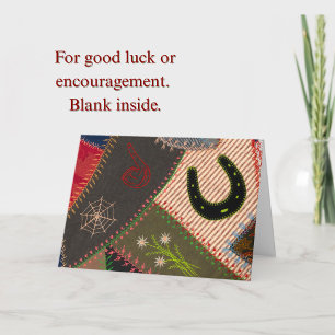 Lycka till Horseshoe Vintage Patchwork Crazy Quilt Kort