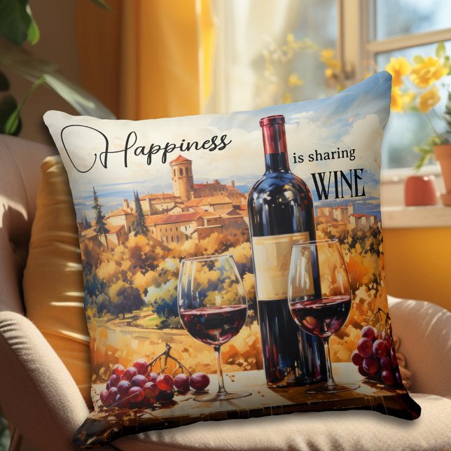Lycka till italienska Landcape Vin Art Kudde (An artistic design pillow featuring an Italian fantasy landscape painting with red wine.)