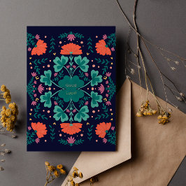 Lycka till klöver och blommor mörk blått kort