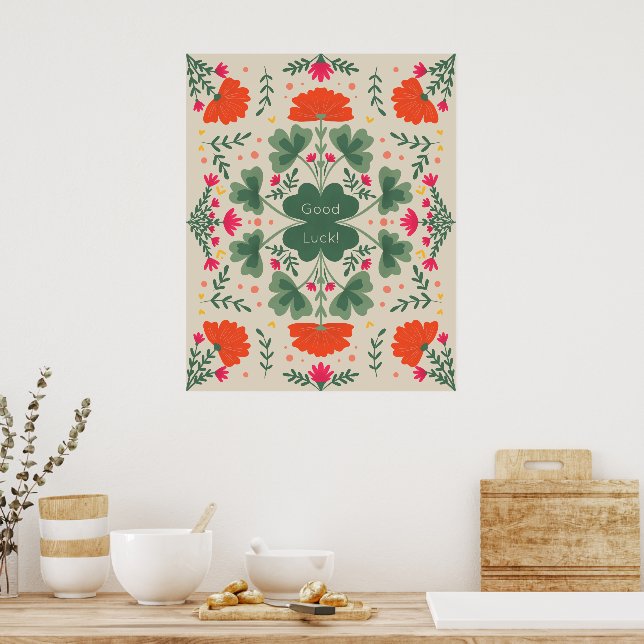 Lycka till klöver och blommor poster (Kök)