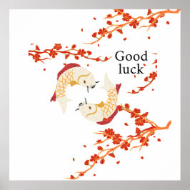 Lycka till Koi Fisk med Sakura | Elegant japanska Poster