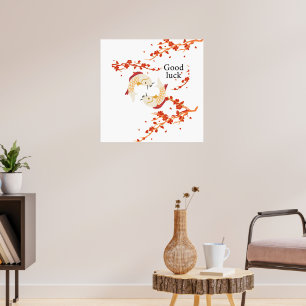 Lycka till Koi Fisk med Sakura Elegant japanska Poster