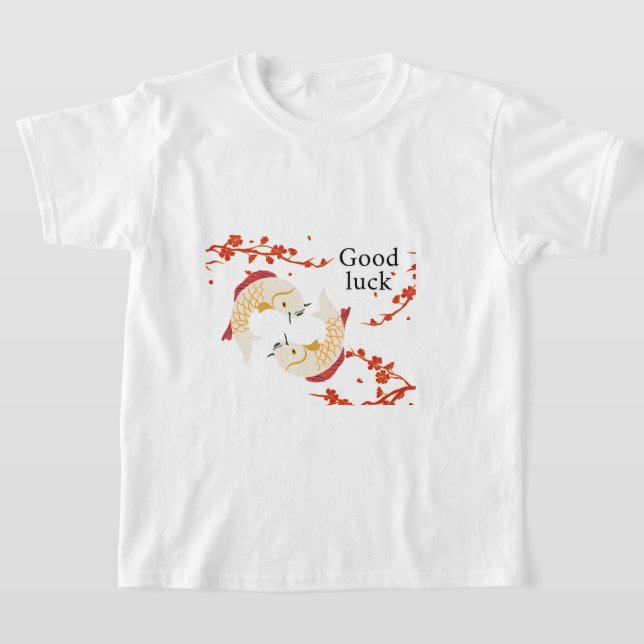 Lycka till Koi Fisk med Sakura | Elegant japanska T Shirt (Laydown)