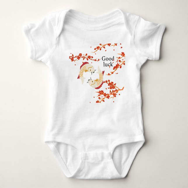 Lycka till Koi Fisk med Sakura | Elegant japanska T Shirt (Framsida)