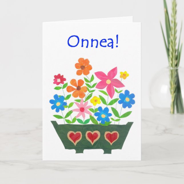 Lycka till-kort, finska Hälsning - Blomeffekt Kort (Framsida)
