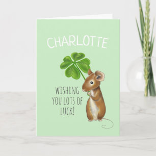 Lycka till-kort, söt mus och Fyrklöver Kort