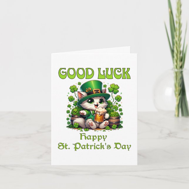 Lycka till Lycklig St patricks day Cute Cat Beer M Kort (Framsida)