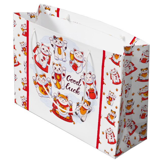Lycka Till Maneki Neko Katt Presentpåse (Baksidan Vinklad)