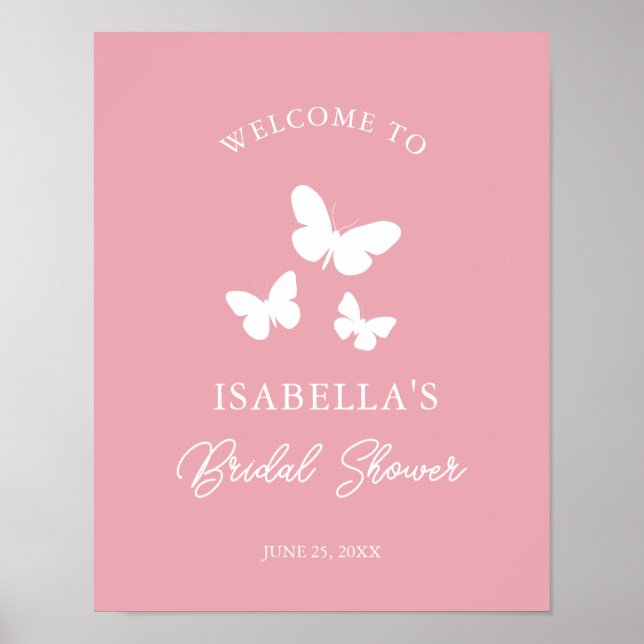 Lycka till med bröllopsdusch för rosa fjärilar väl poster (Framsidan)