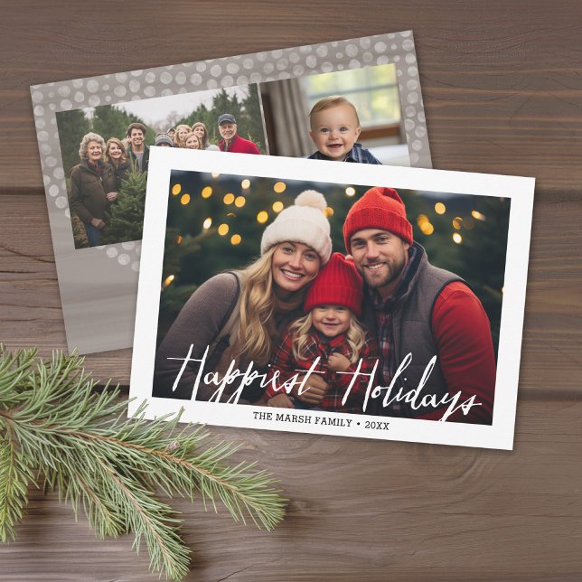 Lycka till med Helgdagar Modern Fullt Photo med Bo Julkort (Modern Boho Christmas Card with 3 Photos - Download Option Available)