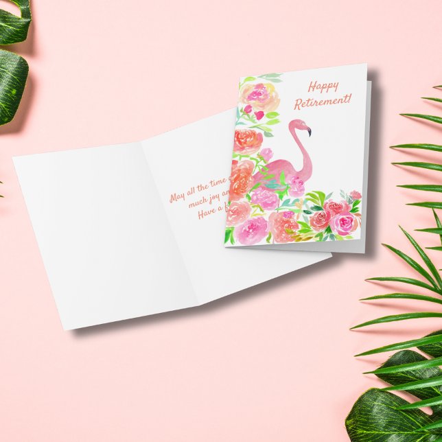 Lycka Till På Pensionen Vattenfärg Flamingo Med Bl Kort (Flamingo Retirement Card: Celebrate their next chapter with colorful joy and grace.)