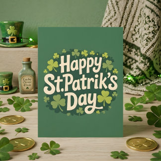 Lycka till på St. Patricks dag Trevlig Shamrock-ko Julkort