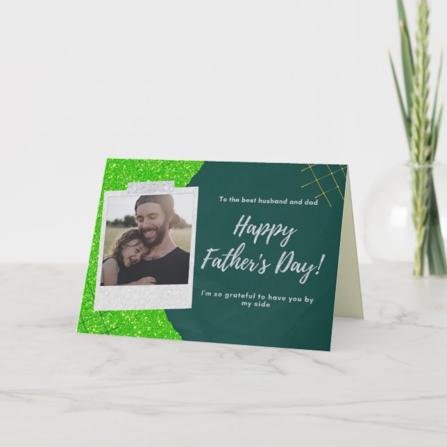 Lycka till pappa Fars dag Foto Glitterkort Kort (Framsida)