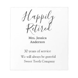 Lycka till pensionen lägg till namn års tjänst pen anteckningsblock