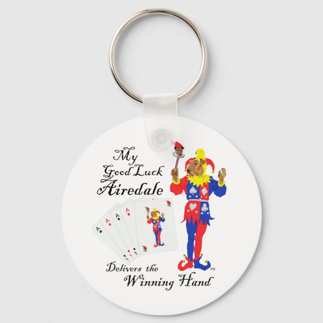 Lycka till Poker Airedale Terrier Nyckelring (Framsida)