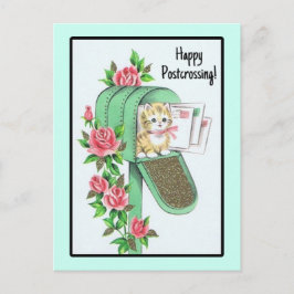 Lycka till Postcrossing! Gammaldags kattunge i bre Vykort