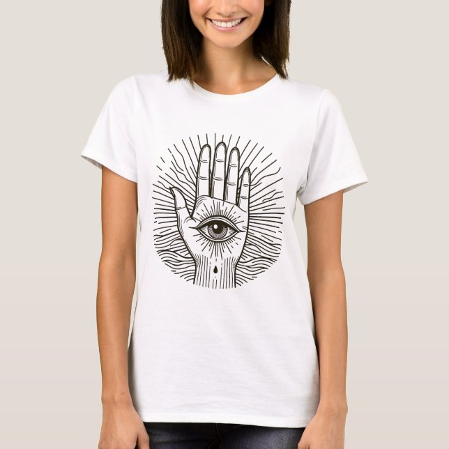Lycka till Protectin Hamsa Hand konstillustration T Shirt (Framsida)