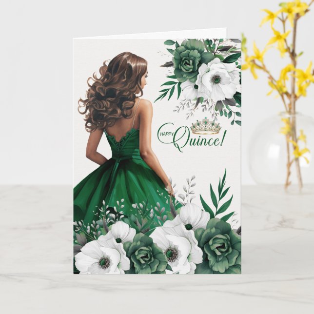 Lycka till Quinceanera 15-årsdag Smaragdgrön Kort (Gul blomma)
