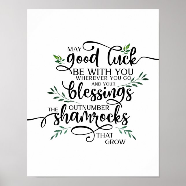 Lycka till Shamrock Irish Blessing Art Poster (Framsidan)