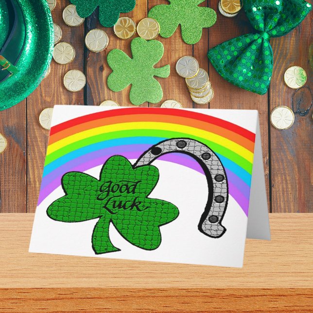 Lycka till Shamrock, Rainbow och Horseshoe Kort (Good Luck Shamrock, Rainbow and Horseshoe Card)