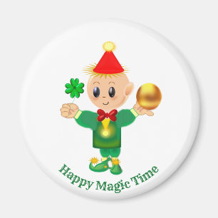 Lycka till söt tomte, Shamrock och guldkula Magnet