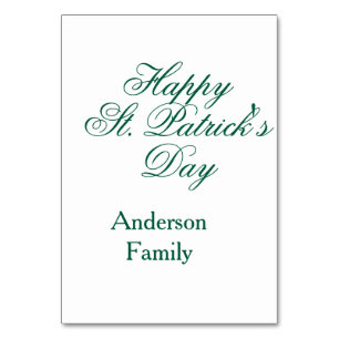 Lycka till St. Patrick's day familjenamn grön smin Bordsnummer