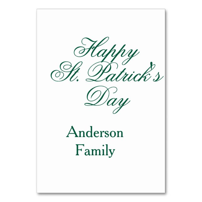 Lycka till St. Patrick's day familjenamn grön smin Bordsnummer (Framsidan)