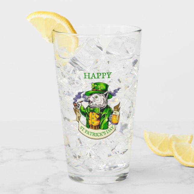 Lycka till St. Patrick's Day Öl Irländsk Katt Roli Glaskopp (Framsida Ice)