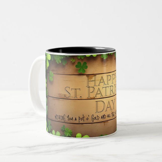 Lycka till St. Patrick's Day önskningar 🍀 Två-Tonad Mugg (Framsida vänster)