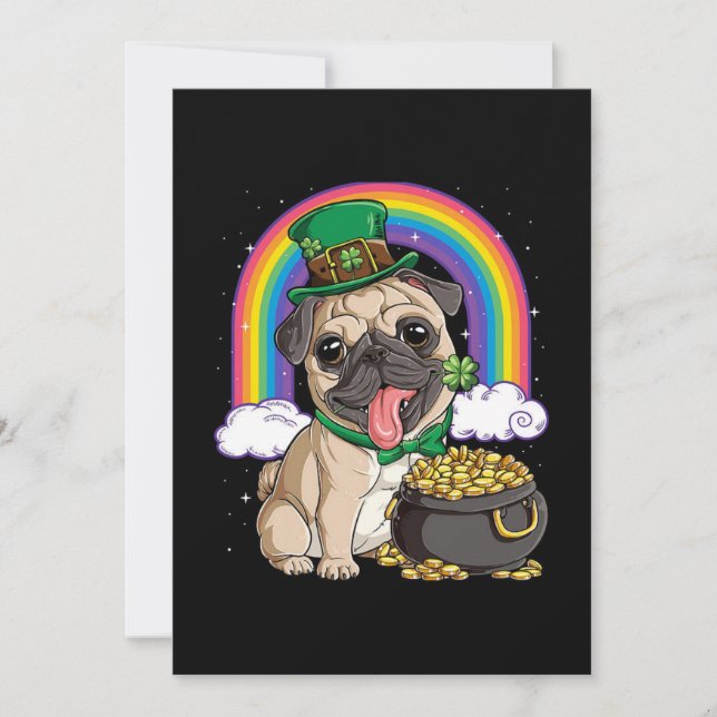 Lycka till St. Patrick's Day Pug hund platt gratul Kort (Framsida)