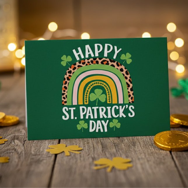 Lycka till St Patricks Day Regnbåge med Shamrocks Vykort (Skapare uppladdad)
