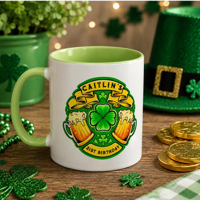 Lycka till St Patricks Day Shamrock  21-årsdag  Mugg (Cheers St Patricks Day Shamrock 21st Birthday Mug)