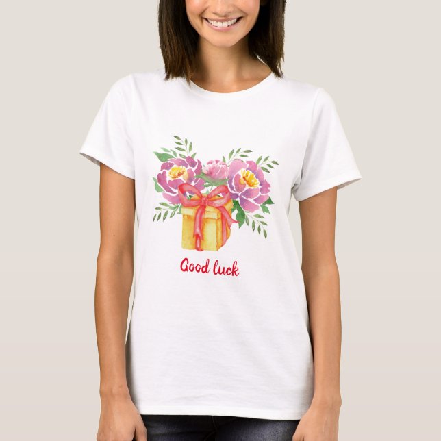 Lycka till Watercolor peonies Cute T Shirt (Framsida)