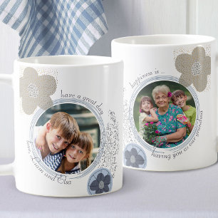 Lyckan är .. 2 Fotoblått Grått-poppsblomma Kaffemugg