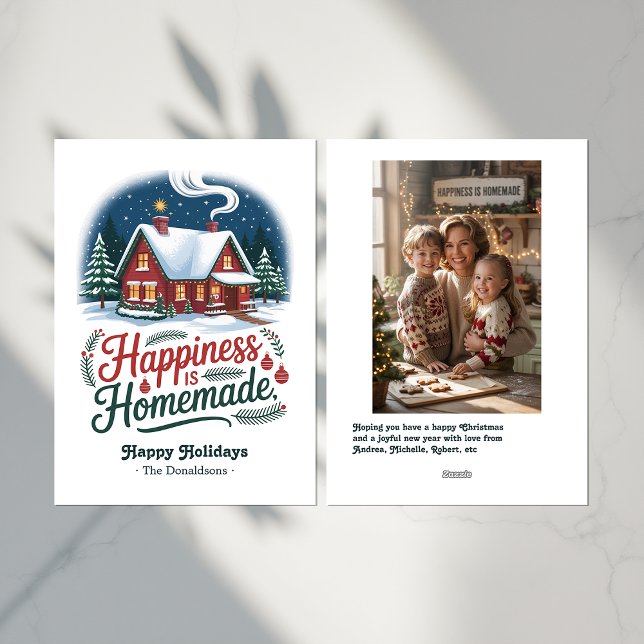 Lyckan är hemkommen Mysigt Cabin-Helgdag Julkort (Happiness Is Homemade Cozy Cabin Christmas Holiday Card)