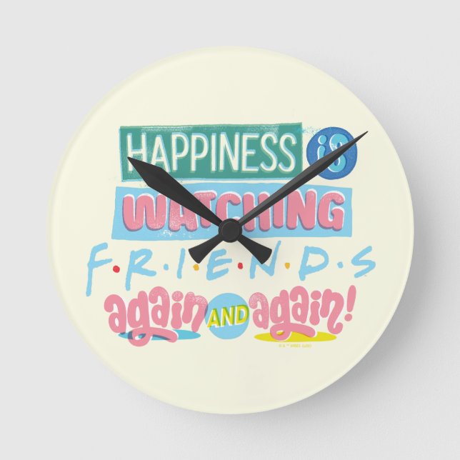 Lyckan tittar på FRIENDS™ igen och igen Rund Klocka (Framsida)