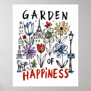 Lyckans trädgård – Paris blomritning Poster
