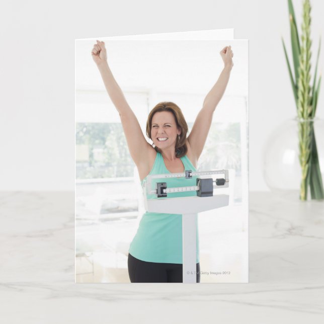 Lyckat väga förlust. Lycklig kvinnavägning Kort (Framsida)